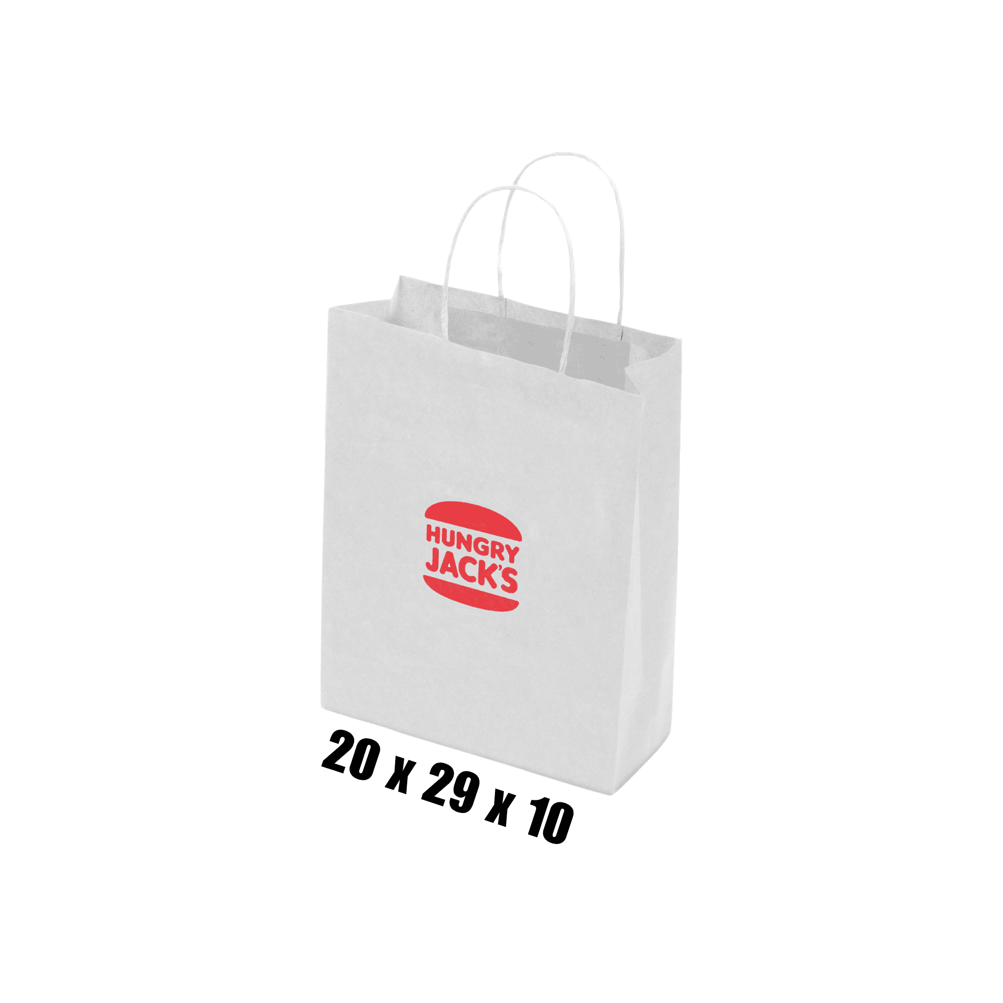 A small white kraft paper bag with twisted paper handles and a logo on the front. Kraft Paper Bag White Small Includes Twisted Paper Handle - Image 1