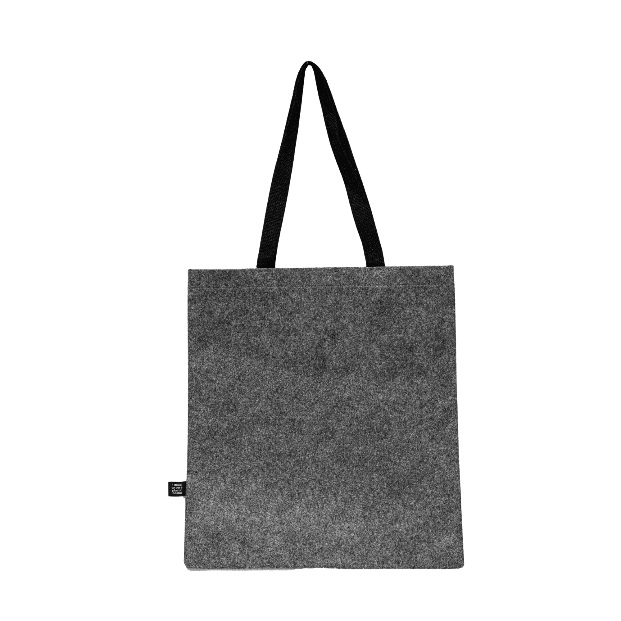 A grey felt tote bag with black handles, featuring a small logo tag on the side. Rpet Felt Tote Bag - Image 1