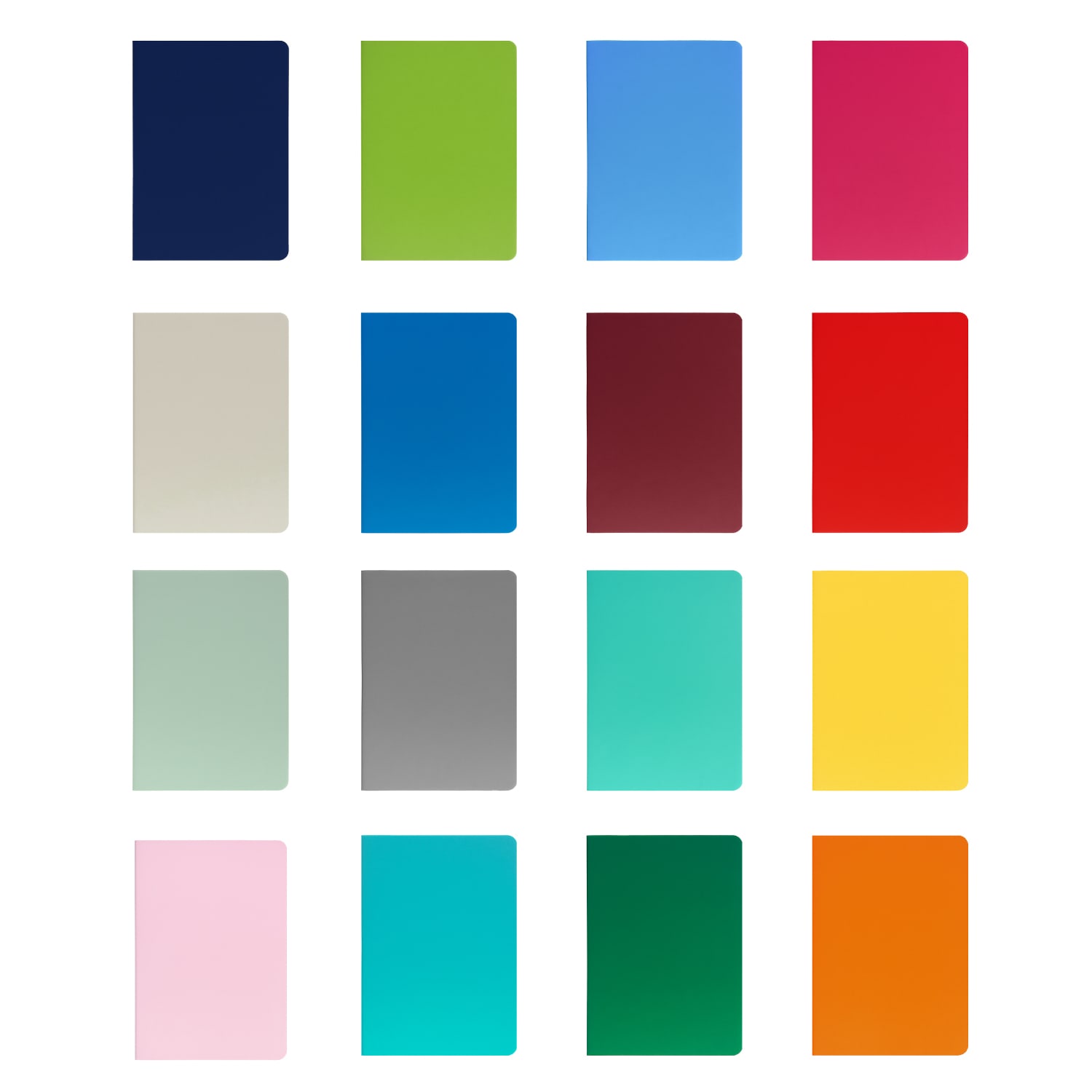 A collection of A5 thin PU cover notebooks in various colours, arranged in a grid format. Each notebook has a plain cover. A5 Thin PU Cover Notebook - Image 1