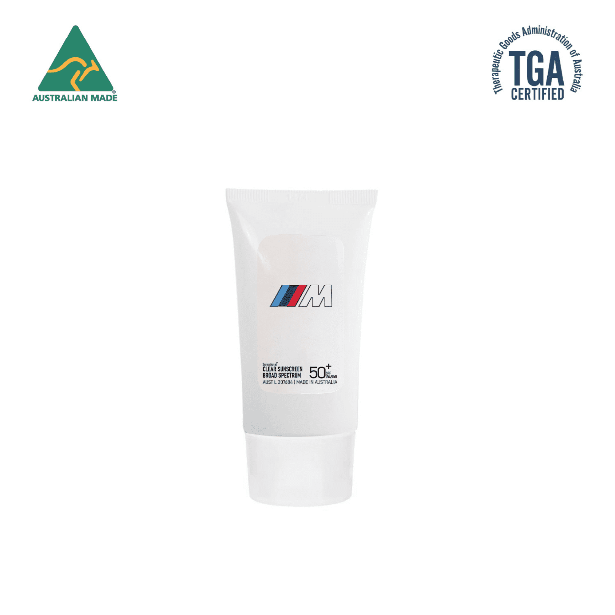 A white tube of 30ml SPF 50 sunscreen lotion with a logo, designed for health and personal care. 30Ml Spf50 Sunscreen Lotion Tube - Image 1