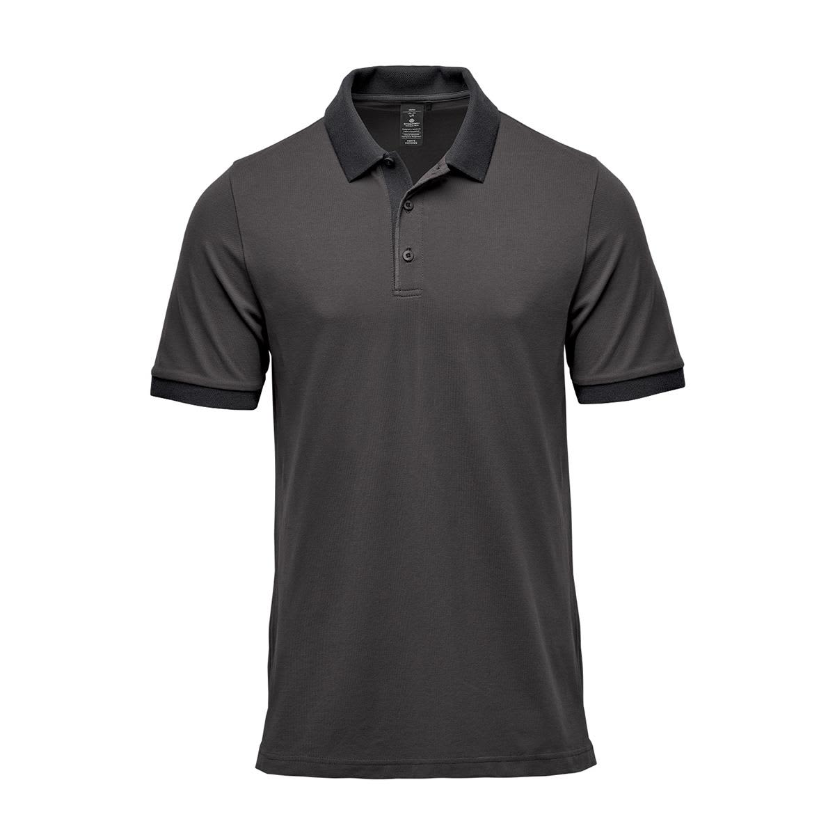 A men's polo shirt in dark grey with a contrasting black collar and sleeve hems. It features a small logo. Men's Ferrera Polo - Image 1