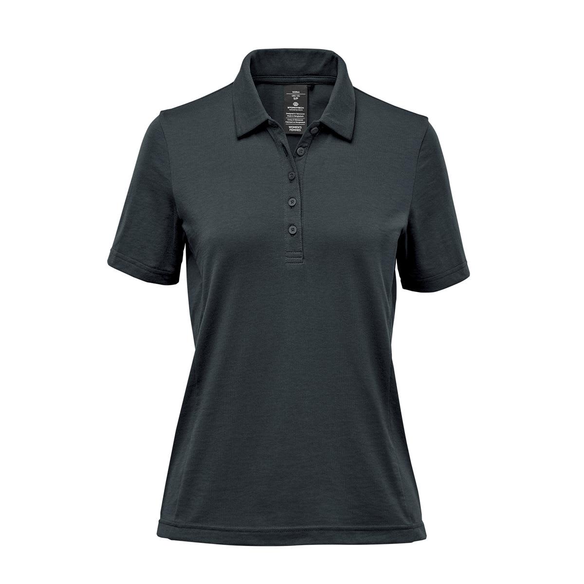 A dark green women's polo shirt with a classic collar and button front. It features a logo on the chest. Women's Settebello Polo - Image 1