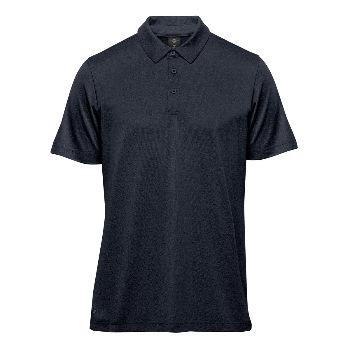 A navy blue men's polo shirt with a collar, short sleeves, and three buttons, featuring a logo. Men's Volante H2X-DRY Polo - Image 1