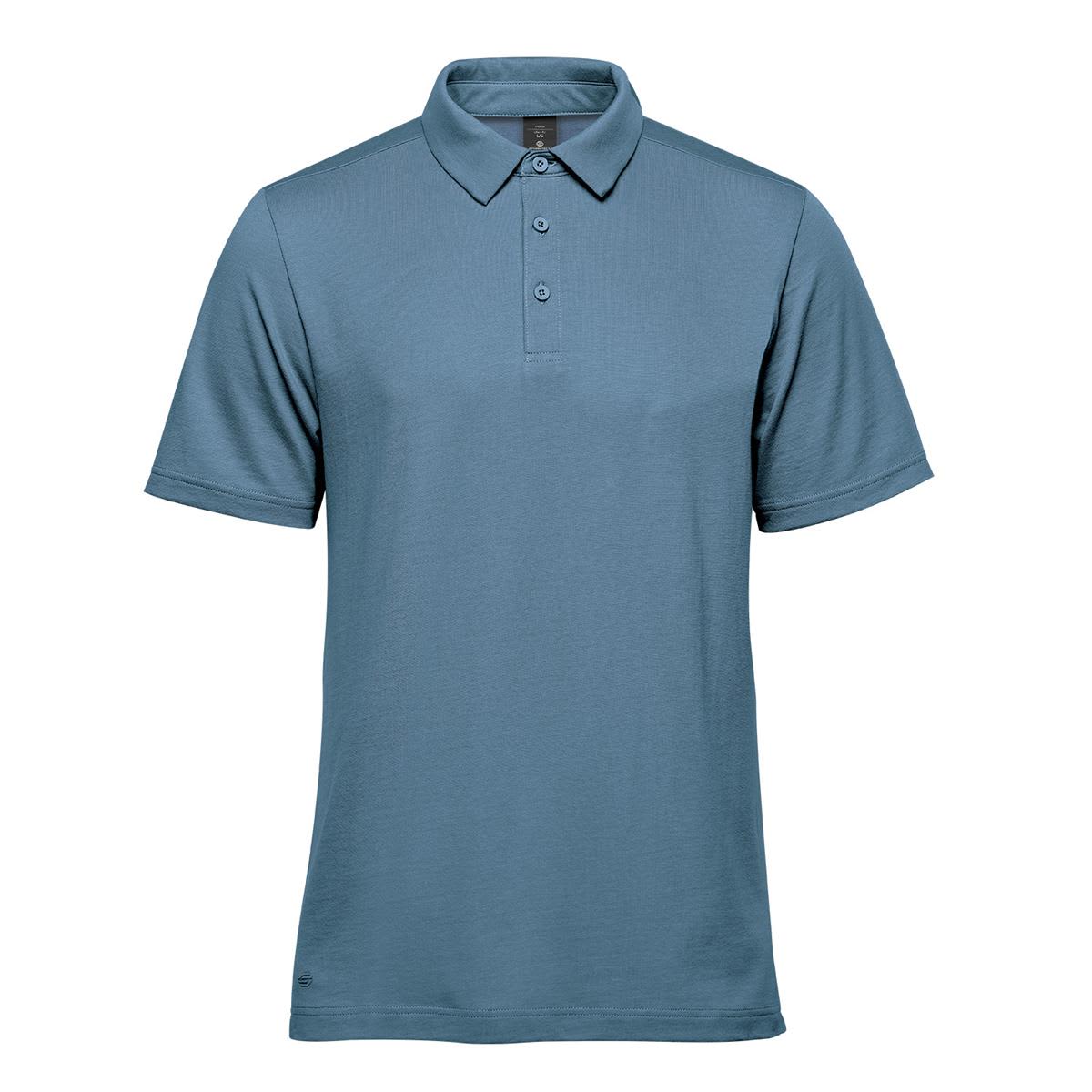 A short-sleeved polo shirt in a light blue shade, featuring a collar and three buttons. Includes a small logo. Men's Nevada Micro Pique Polo - Image 1