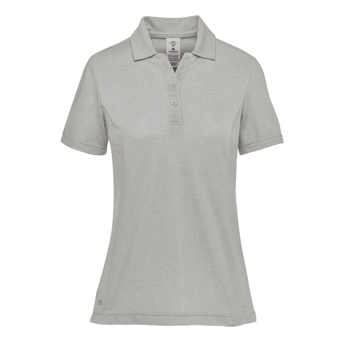 A women's polo shirt in light grey with a collar, short sleeves, and a logo on the side. Women's Sonora H2X-Dry Polo - Image 1