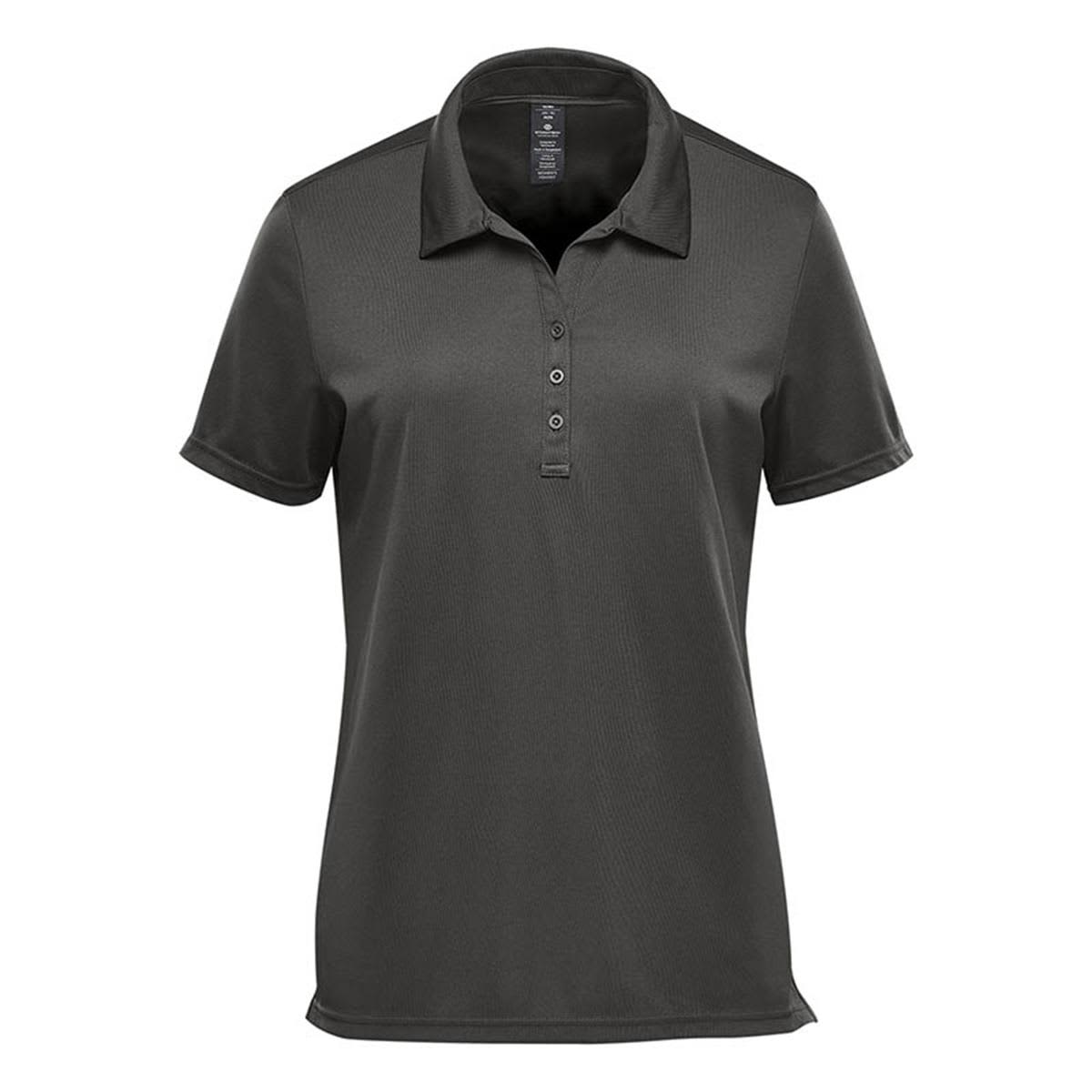 A women's short sleeve polo shirt in dark green with a collar and button placket, featuring a logo. Women's Treeline Performance Short Sleeve Polo - Image 1