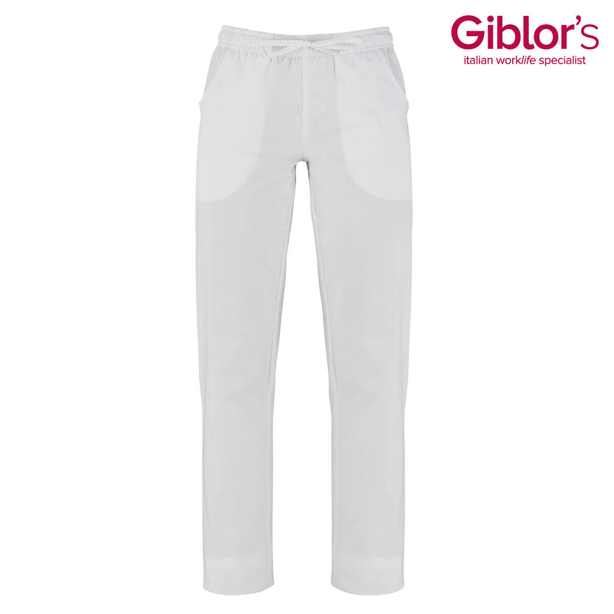 White pants featuring a simple design and pockets, with a logo in the top right corner. Cameron Pants - Image 1