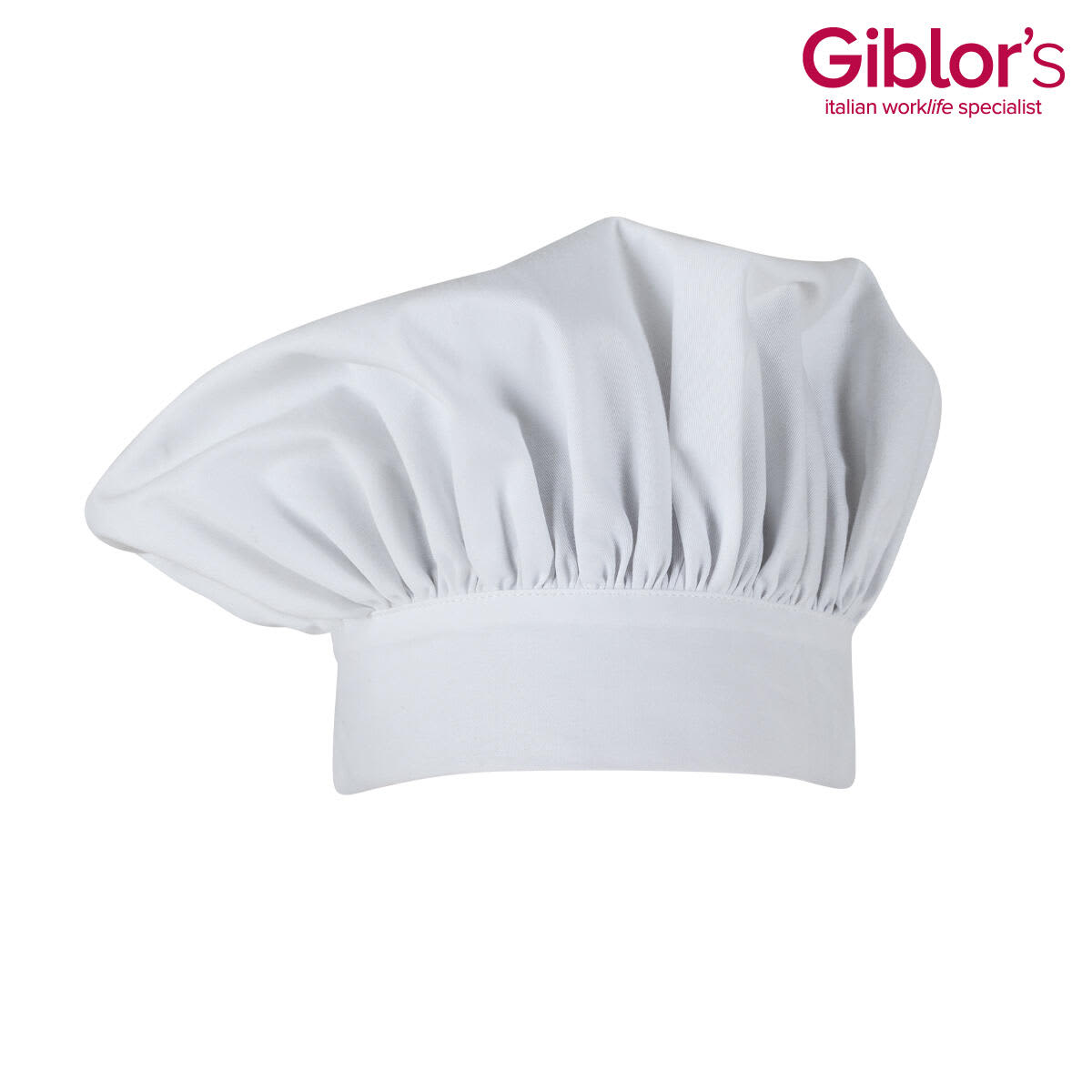 A white chef hat featuring a wide, puffy design and an elastic band. Includes branding in the corner. Scuola Chef Hat Cappello (2 pack) - Image 1