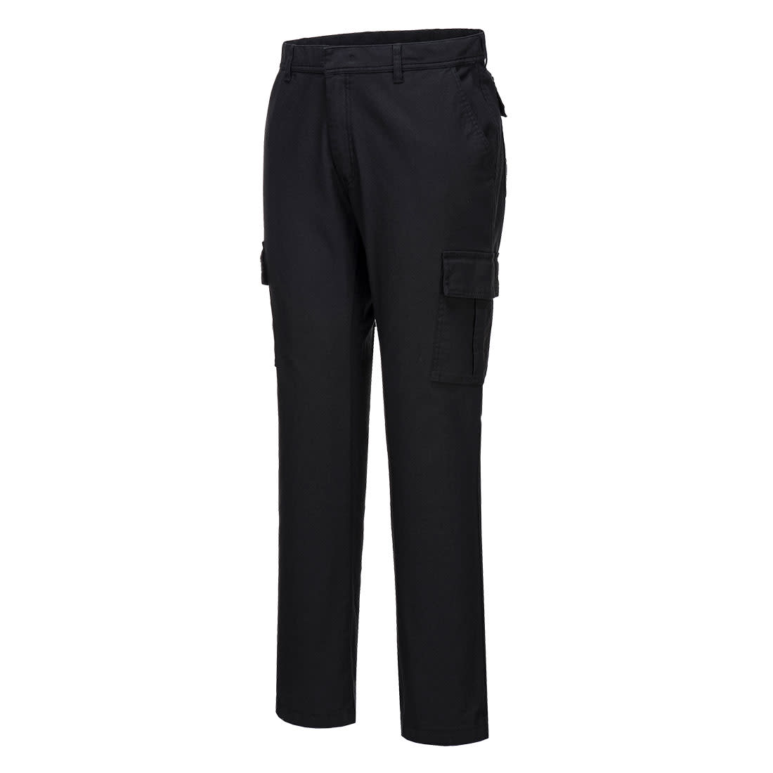 A pair of black stretch combat trousers with cargo pockets and a sleek design. Features a small logo. WX2 Stretch Slim Fit Cargo Pants - Image 1