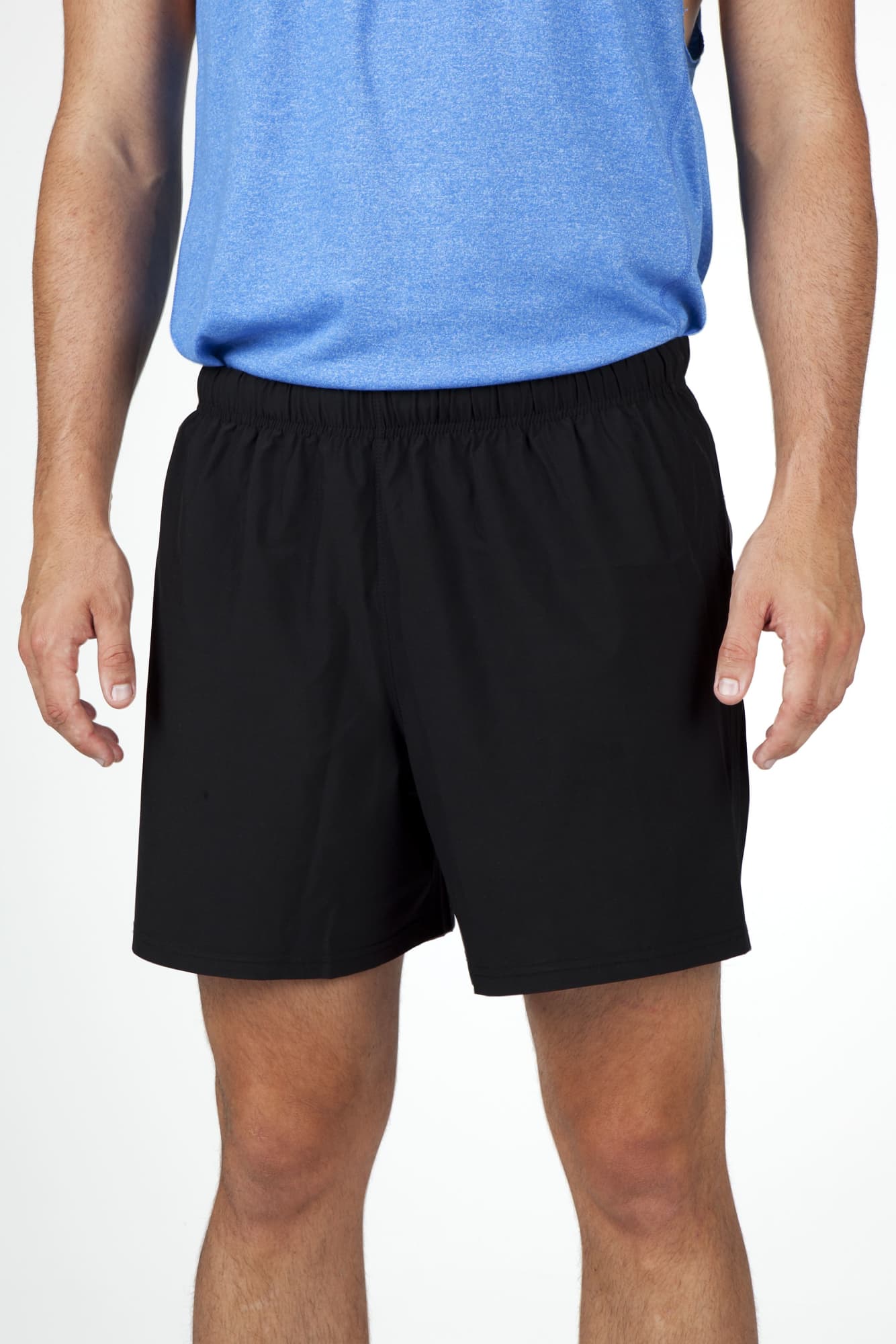 Men's FLEX shorts in black with a comfortable elastic waistband, featuring a four-way stretch design. Mens' FLEX Shorts - 4 way stretch - Image 1