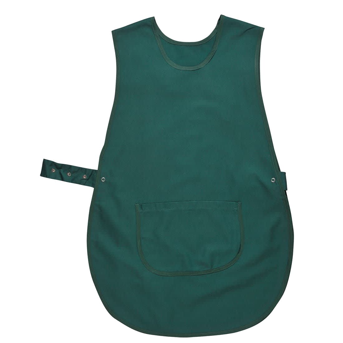 A green tabard with a large front pocket and adjustable fastening, designed for use in salons and spas. Tabard Apron with Pocket - Image 1