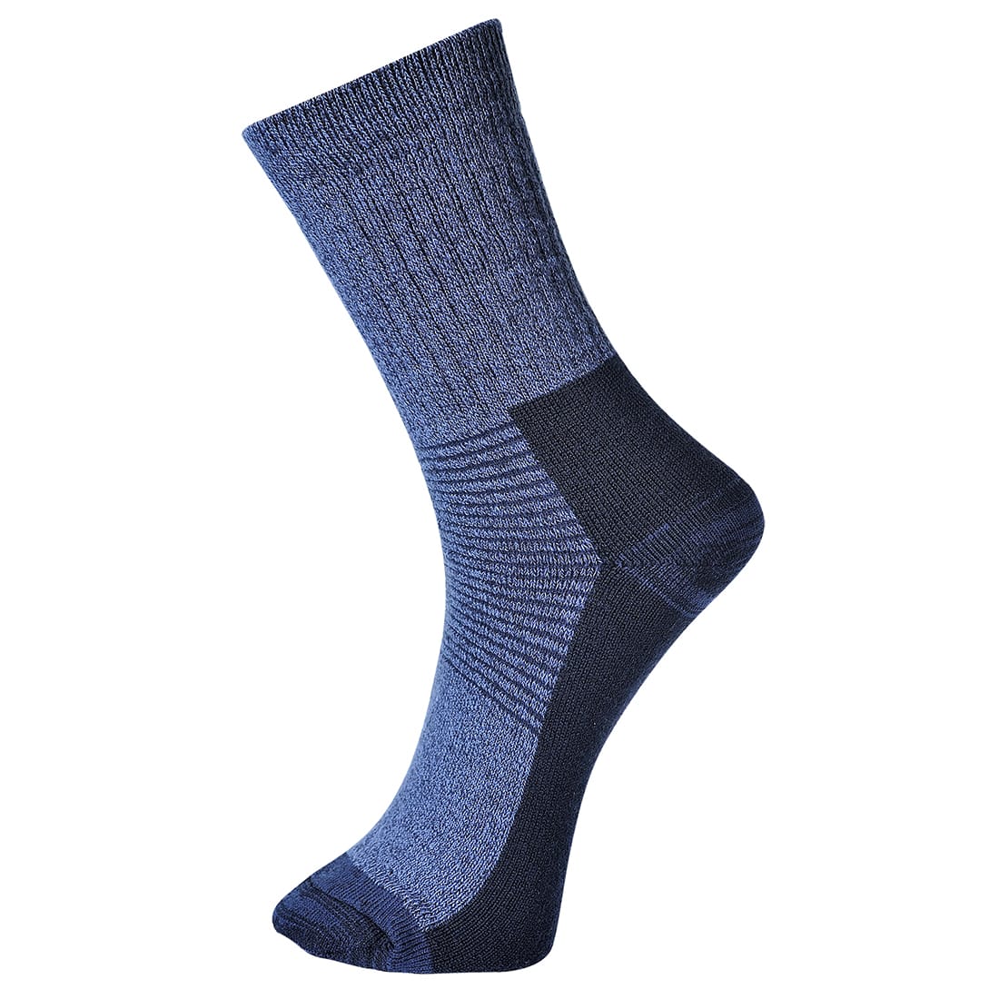 A blue thermal sock featuring a ribbed design and a reinforced heel. It includes a logo on the side. Thermal Sock - Image 1