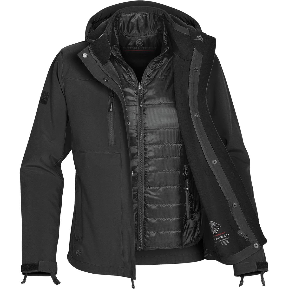 A black women's jacket featuring a 3-in-1 design with a removable inner layer and a logo on the sleeve. Women's Atmosphere 3-In-1 - Image 1