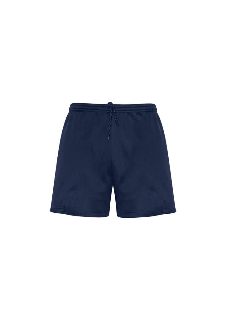Navy sports shorts featuring an elastic waistband and drawstring, suitable for kids. Contains a logo. Kids Circuit Short - Image 1