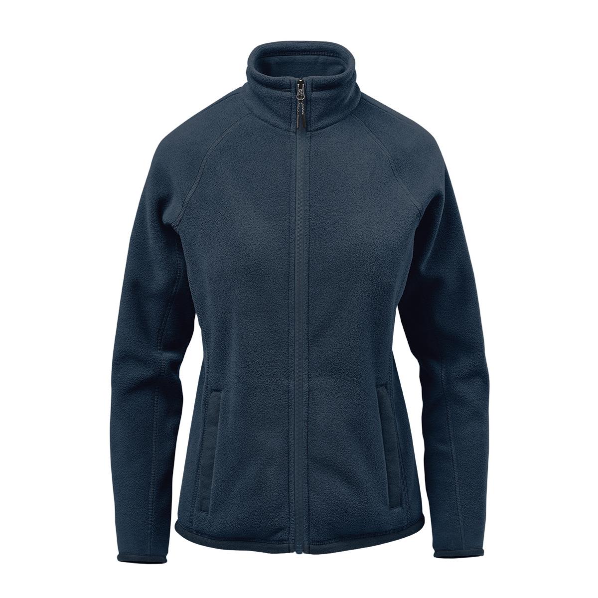 A women's Montauk fleece jacket in dark navy, featuring a zip-up front and side pockets. It has a branded logo. Women's Montauk Fleece Jacket - Image 1