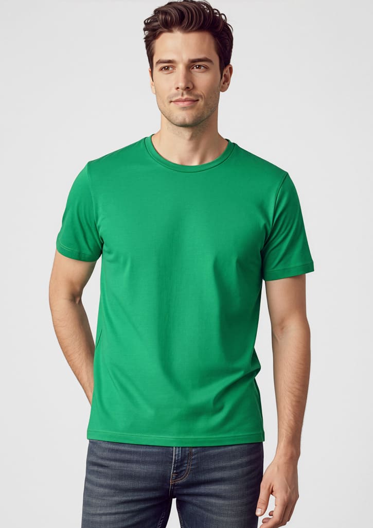 A green short sleeve tee shirt for men, featuring a classic crew neck design and a logo on it. Mens Ice Short Sleeve Tee - Image 1