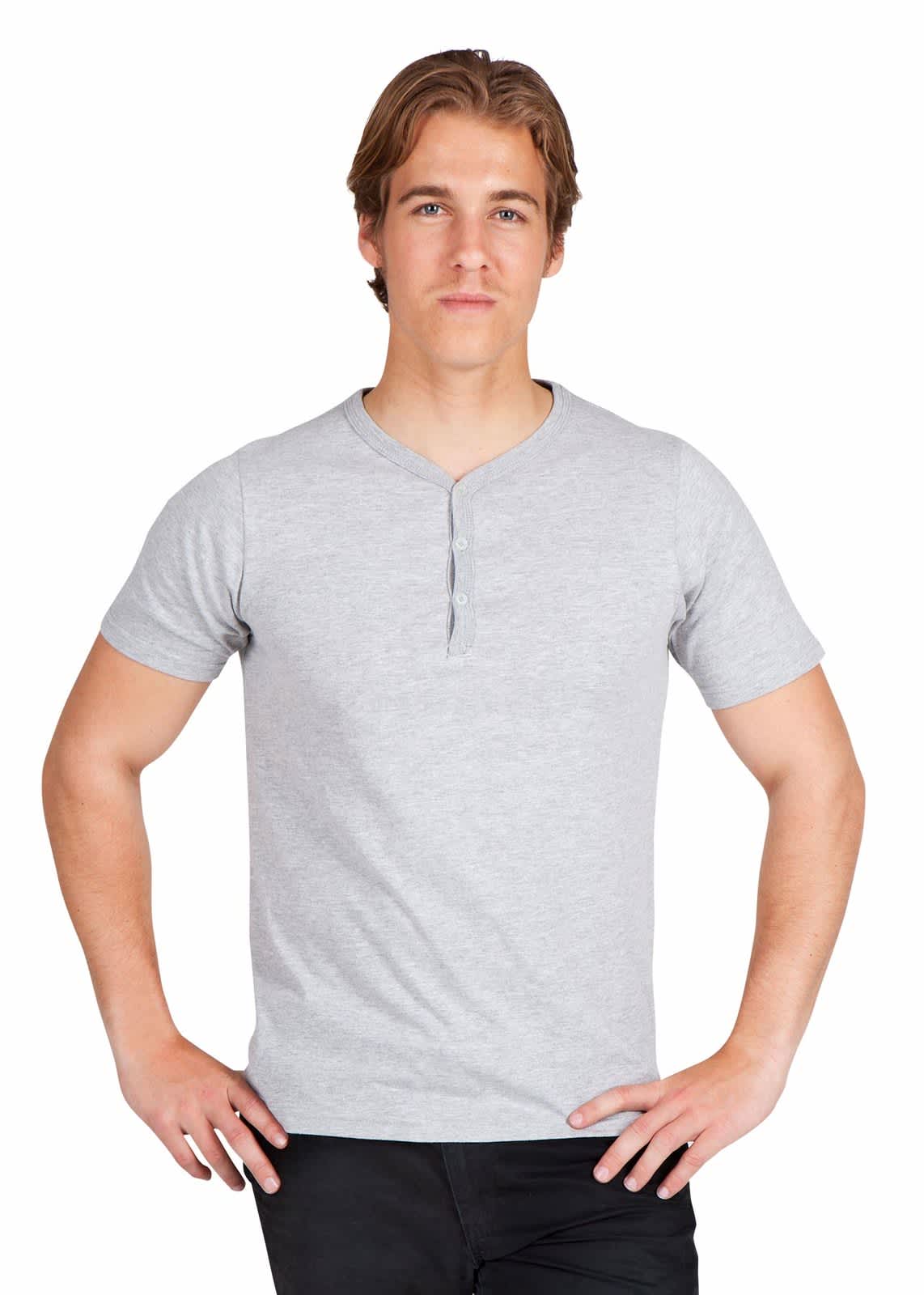 A grey Men's Hanley T-shirt featuring a round neckline and short sleeves, worn by a model. Men's Hanley T-shirt - Image 1