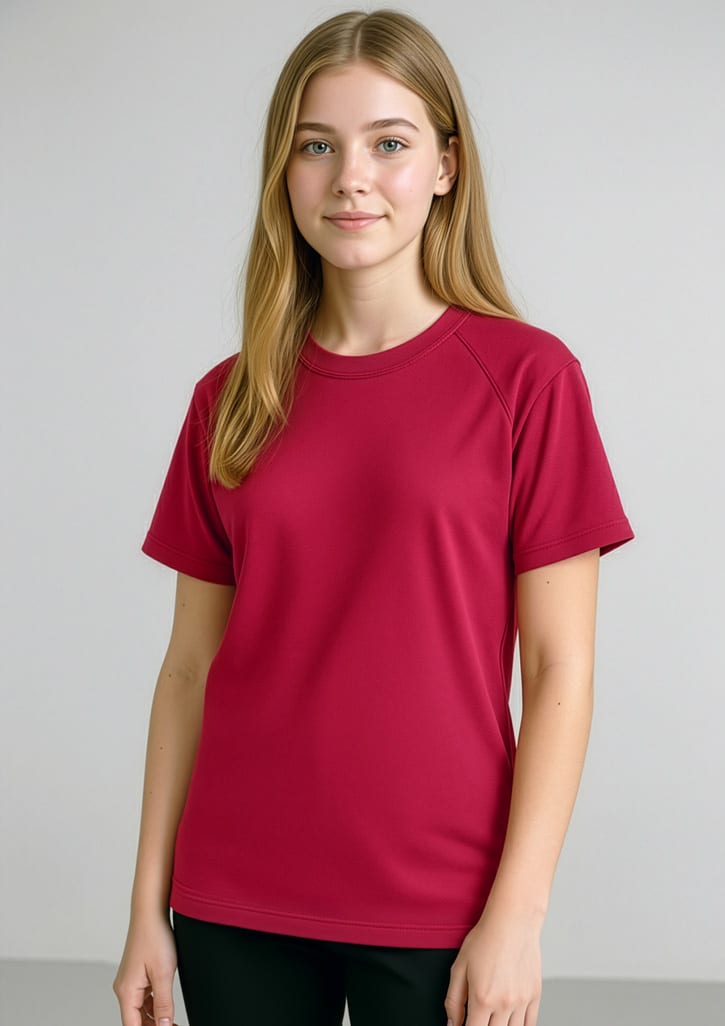 A red short sleeve tee featuring a simple design and a small logo on the front. Kids Sprint Short Sleeve Tee - Image 1