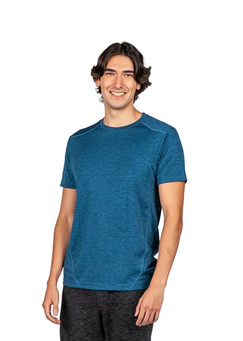 A blue men's unisex T-shirt made from 100% polyester with a logo on it. Men's / Unisex Challenger 100% polyester T-shirt - Image 1