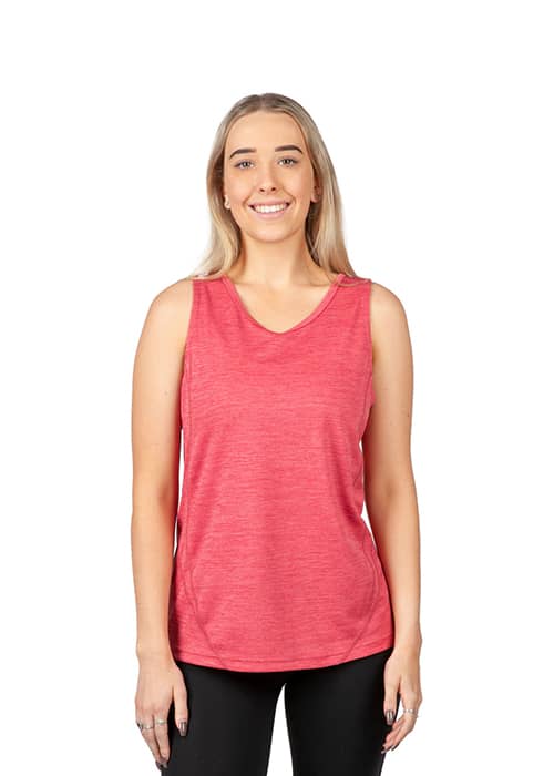 A red women's singlet made of 100% polyester, featuring a casual sleeveless design and a logo. Womens' Challenger 100% polyester singlet - Image 1