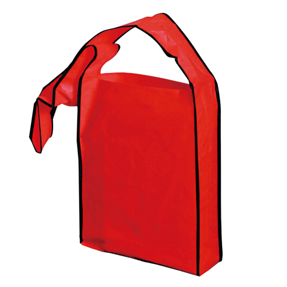 A red tote bag with a black trim and a handle, designed for carrying items. Lexington pp non woven tote bag - Image 1