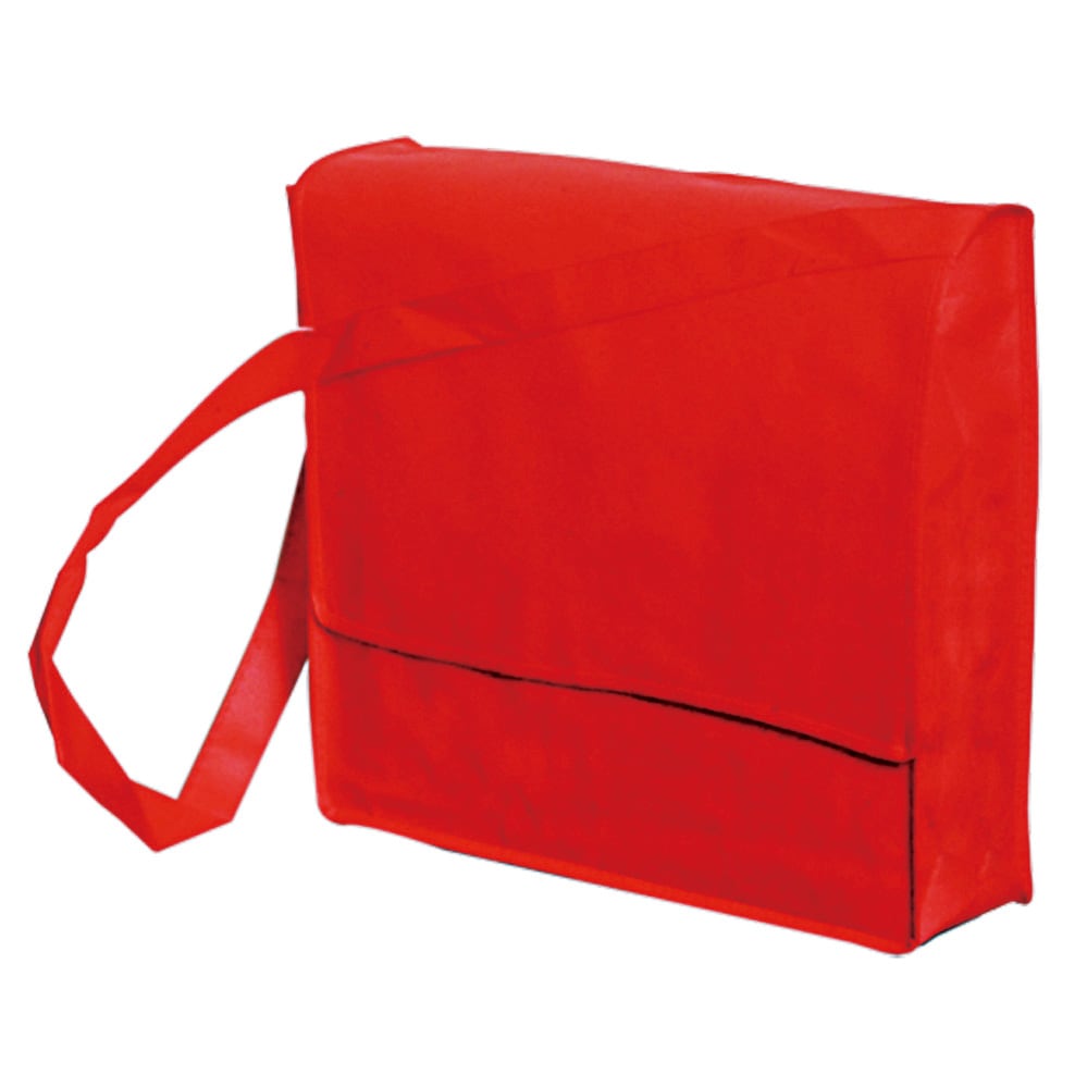 A red tote bag with a long strap and a flap over a front pocket. It features a simple design without visible logos. Ohio pp non woven tote bag - Image 1