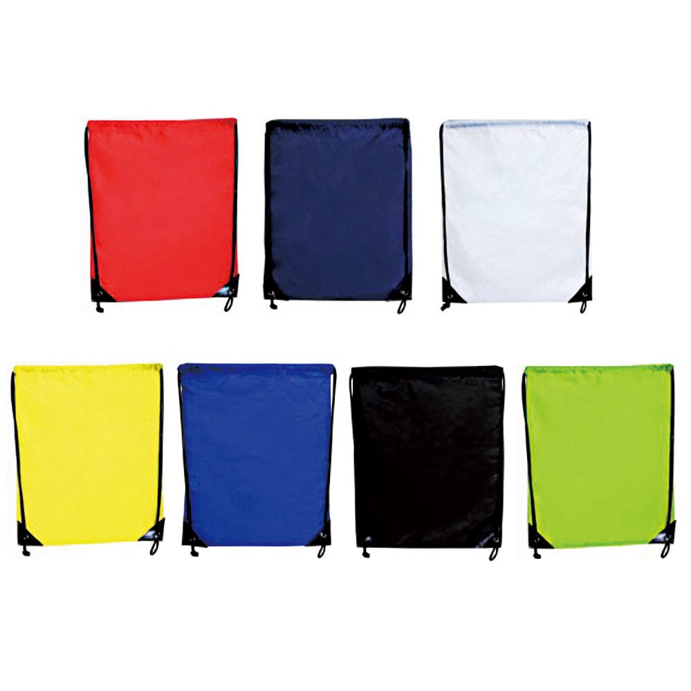 A range of fabric bags in red, navy, white, yellow, blue, and black, with drawstring closures and contrasting edges. Philadelphia nylon drawstring bag - Image 1