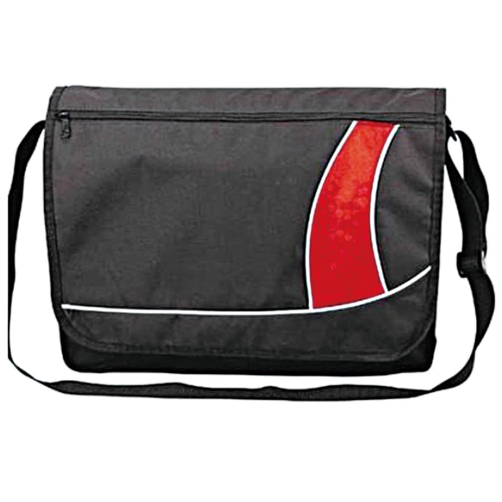 A black messenger bag with a red and white design, featuring a shoulder strap and a zippered compartment. Naples conference sachel - Image 1