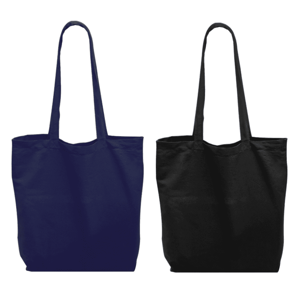 A set of two tote bags in navy blue and black, each with long handles and a simple design. Vermont cotton calico bag - Image 1