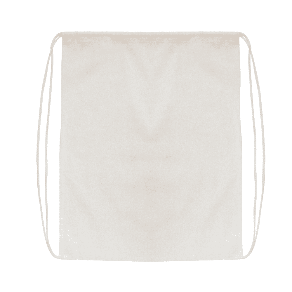 A drawstring bag in a light beige colour with two cord straps on either side. Arizona cotton calico drawstring bag - Image 1