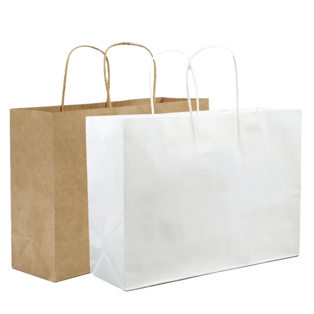 A set of two shopping bags, one brown kraft paper and one white paper, both with handles. New york paper bag - Image 1