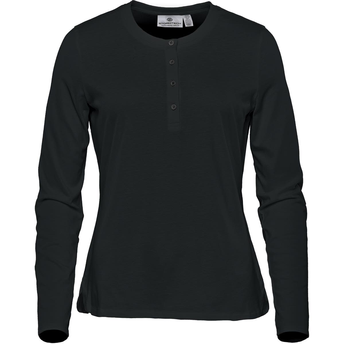 A women's long-sleeve henley shirt in dark green, featuring a buttoned neckline and a fitted design. Women's Torcello L/S Henley - Image 1