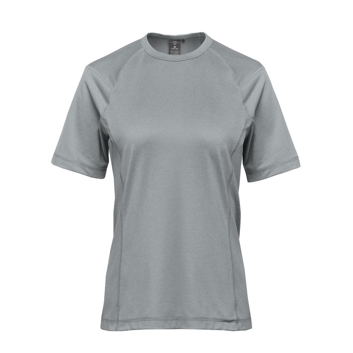 A short-sleeved women's T-shirt in a light green shade, featuring a logo on the front. Women's Volante H2X-Dry Tee - Image 1