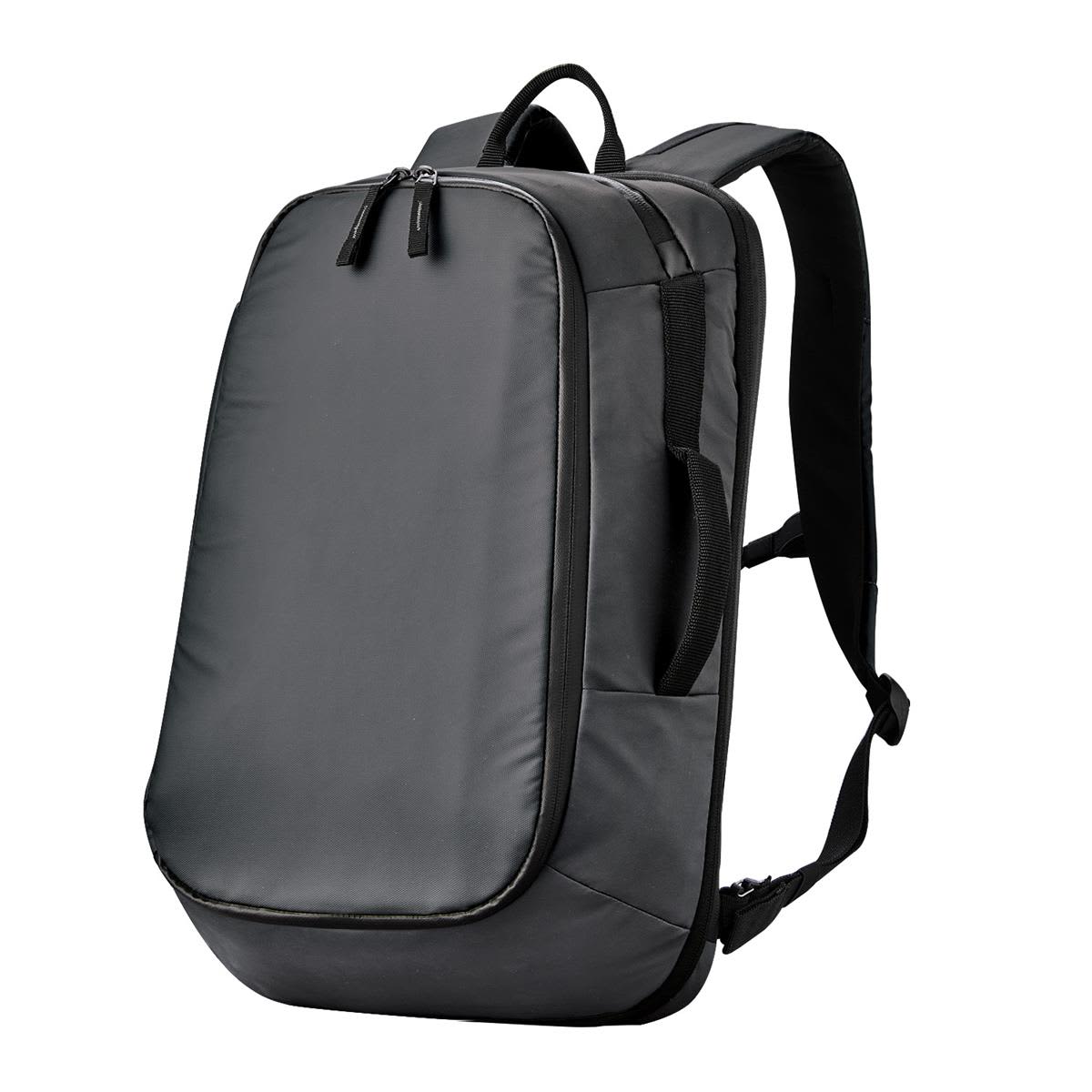 A dark grey backpack with a sleek design, featuring a zip closure and adjustable straps. It has a logo on the front. Aeronaut Backpack 25 - Image 1