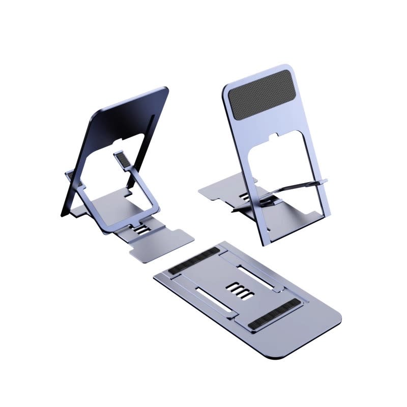 A desktop mobile phone holder stand in grey, featuring an adjustable design with a sleek, modern look. Desktop Mobile Phone Holder Stand - Image 1