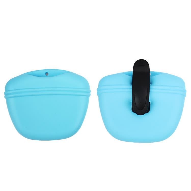 A silicone treat pouch for pets in blue, featuring a clip for attachment and a smooth design. Includes a branding logo. Silicone Treat Pouch for Pets - Image 1