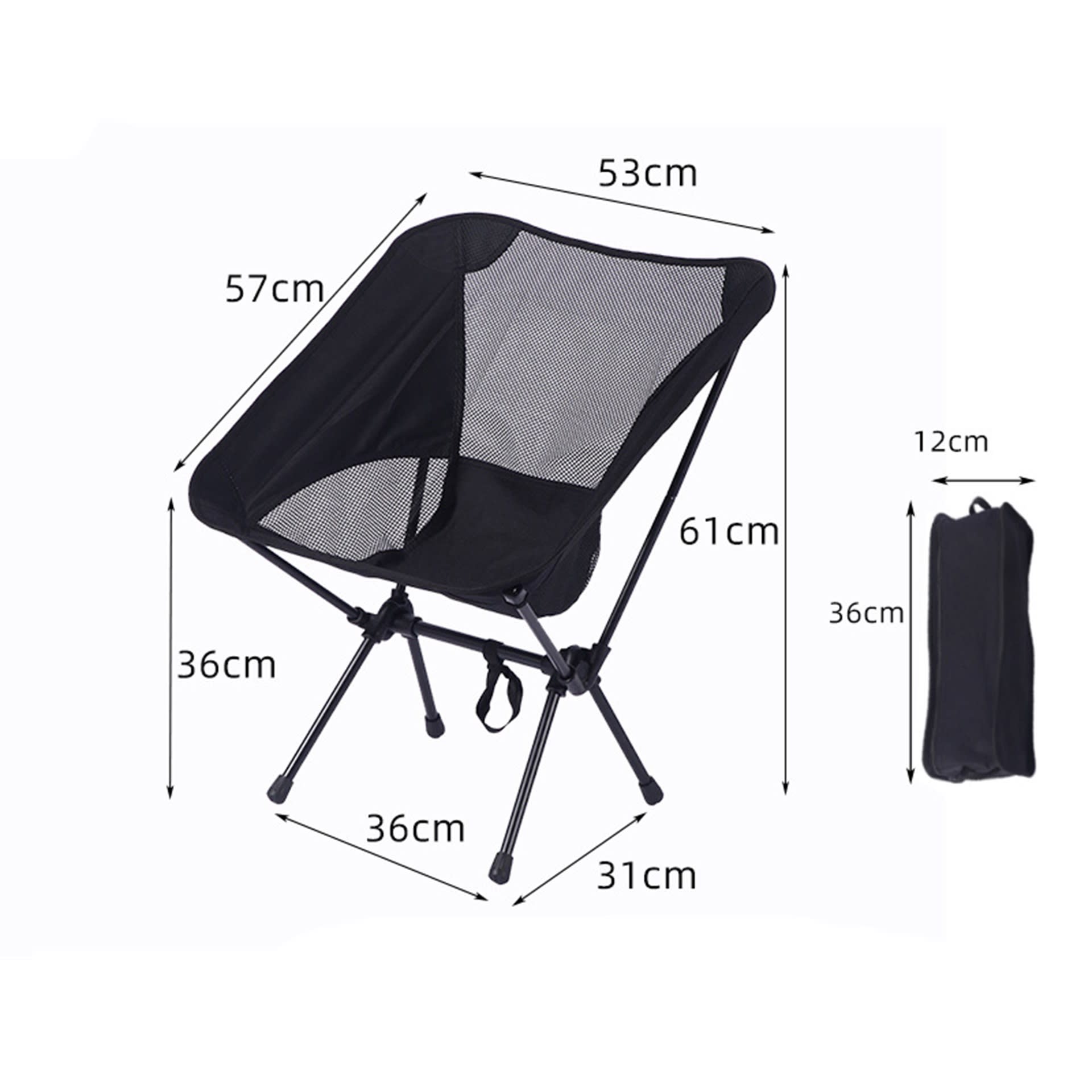 A lightweight black outdoor portable camping chair with mesh fabric, featuring a compact design for easy storage. Outdoor Portable Camping Chair - Image 1