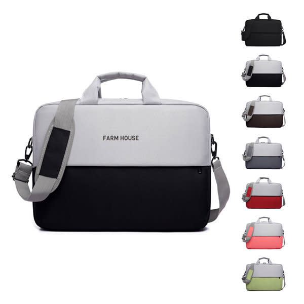 A grey and black portable Oxford cloth laptop bag with a shoulder strap and a logo, available in multiple colours. Portable Oxford Cloth Business Laptop Bag - Image 1