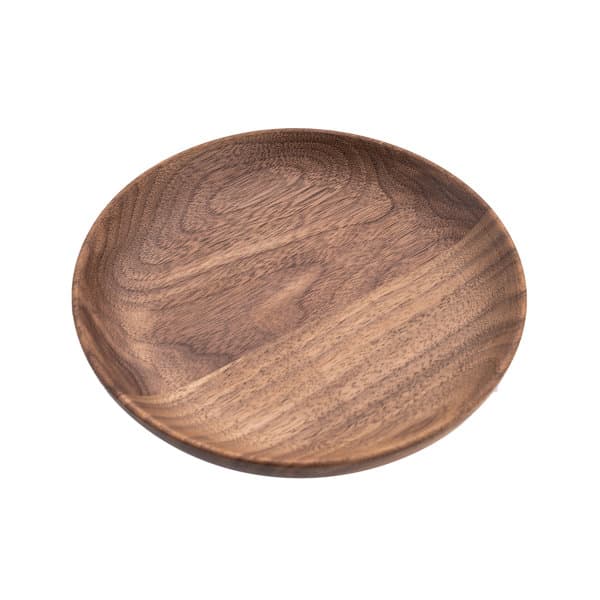 A round dessert plate made of black walnut wood with a smooth, natural finish. Features a subtle textured pattern. Black Walnut Round Dessert Plate - Image 1