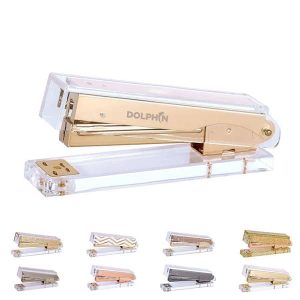 Clear Acrylic Body Rose Gold Tone Desktop Stapler