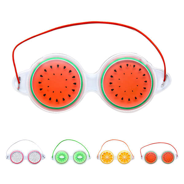 A fruit-themed gel eye mask with watermelon design, featuring red and green colours and a red strap. Fruit Ice Gel Eye Mask - Image 1