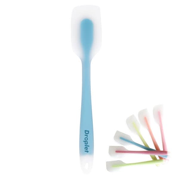 A translucent silicone spatula in blue, surrounded by various pastel-coloured spatulas. The product has a logo. Translucent Silicone Spatula - Image 1