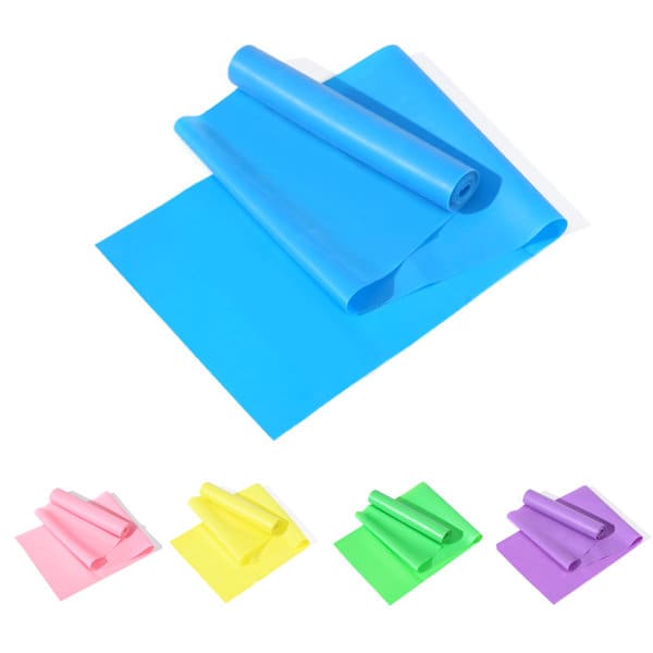 A set of TPE yoga resistance bands in various colours, including blue, pink, yellow, green, and purple. TPE Yoga Resistance Band - Image 1