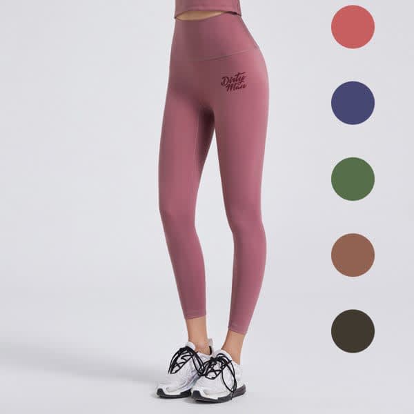 High-waisted yoga leggings in rose pink with a logo, featuring five additional colour options. Women High Waisted Yoga Legging - Image 1