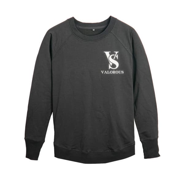 A black crewneck sweatshirt featuring a logo on the front. It has a relaxed fit and ribbed cuffs. Custom Crewneck Sweatshirt - Image 1