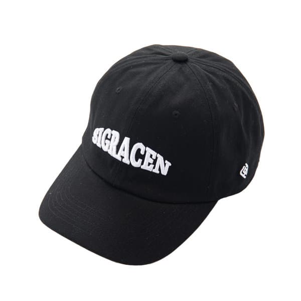 A black cotton six-panel baseball cap featuring a white logo on the front. It has a curved brim and adjustable strap. Cotton 6 Panel Baseball Cap - Image 1