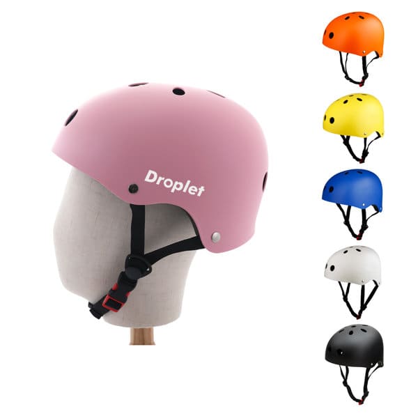 A pink skateboard helmet displayed on a mannequin head, with options in yellow, orange, blue, white, and black. Skateboard Extreme Sports Helmet - Image 1