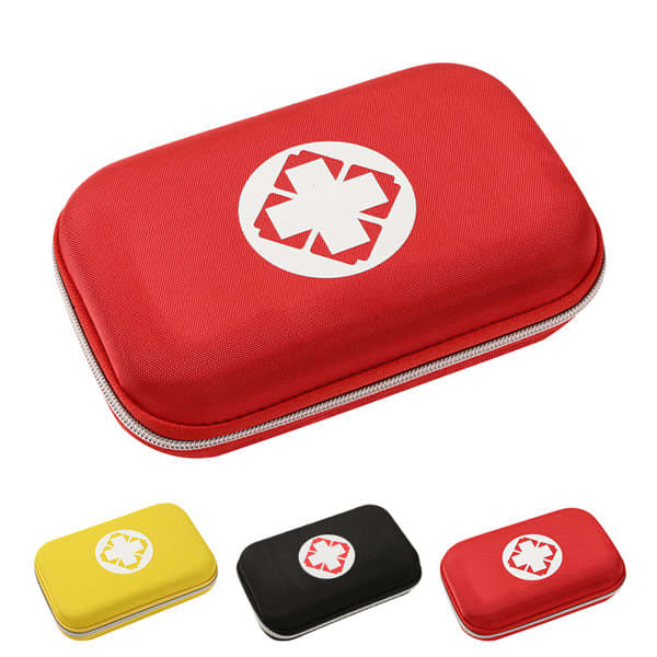 A hard shell first aid kit case in red, black, and yellow, featuring a white medical emblem. Outdoor Hard Shell First Aid Kit Case - Image 1