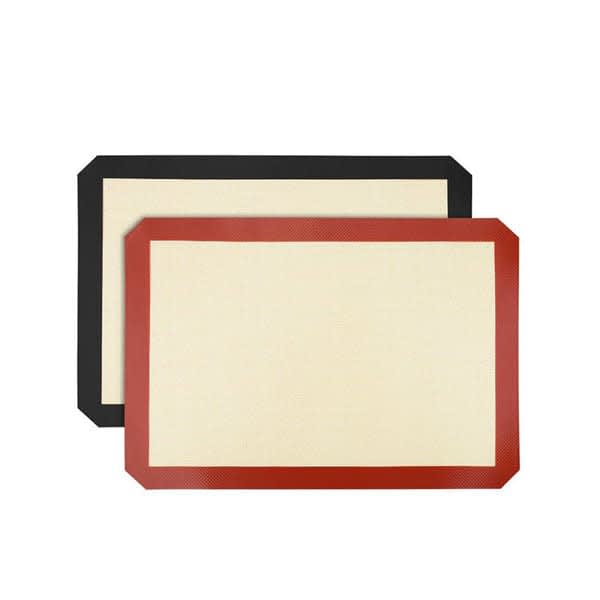 Two non-stick silicone baking mats in black and red, featuring a textured surface and contrasting edges. Non Stick Silicone Baking Mat - Image 1