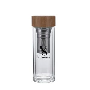 10 oz. Double-Layer Glass Tea Bottle With Bamboo Lid